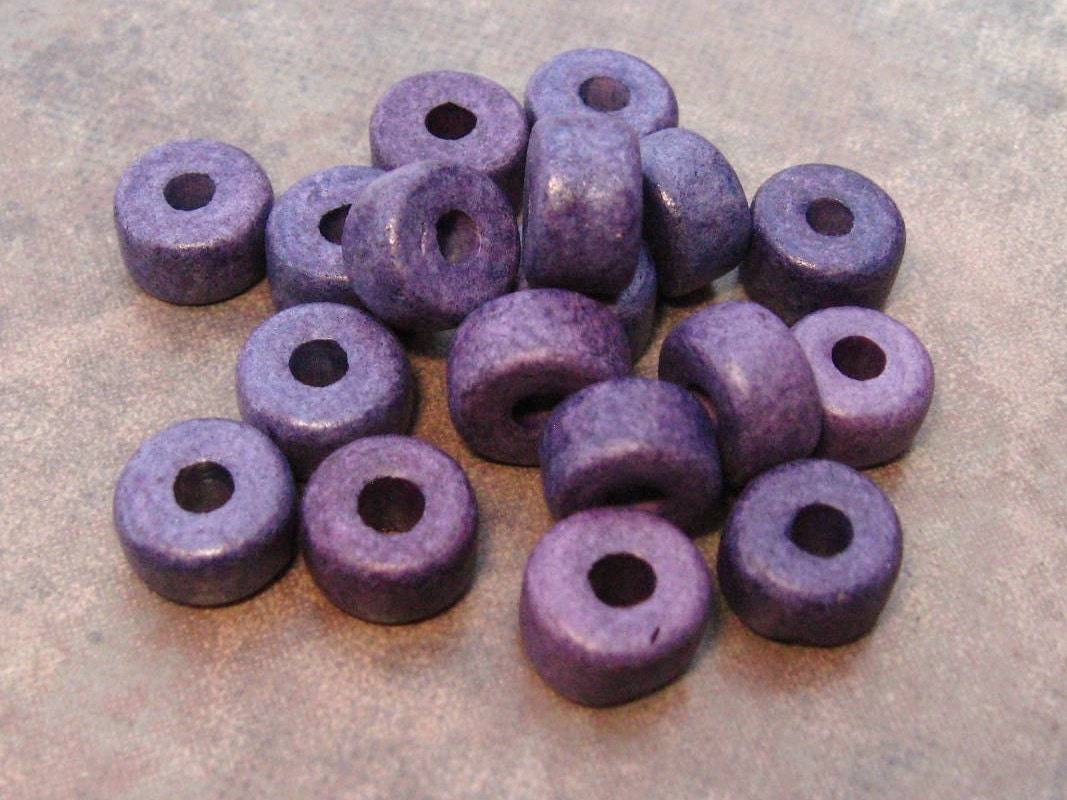 Greek Ceramic Beads MAUVE Short Barrel Beads 8x5mm (10)