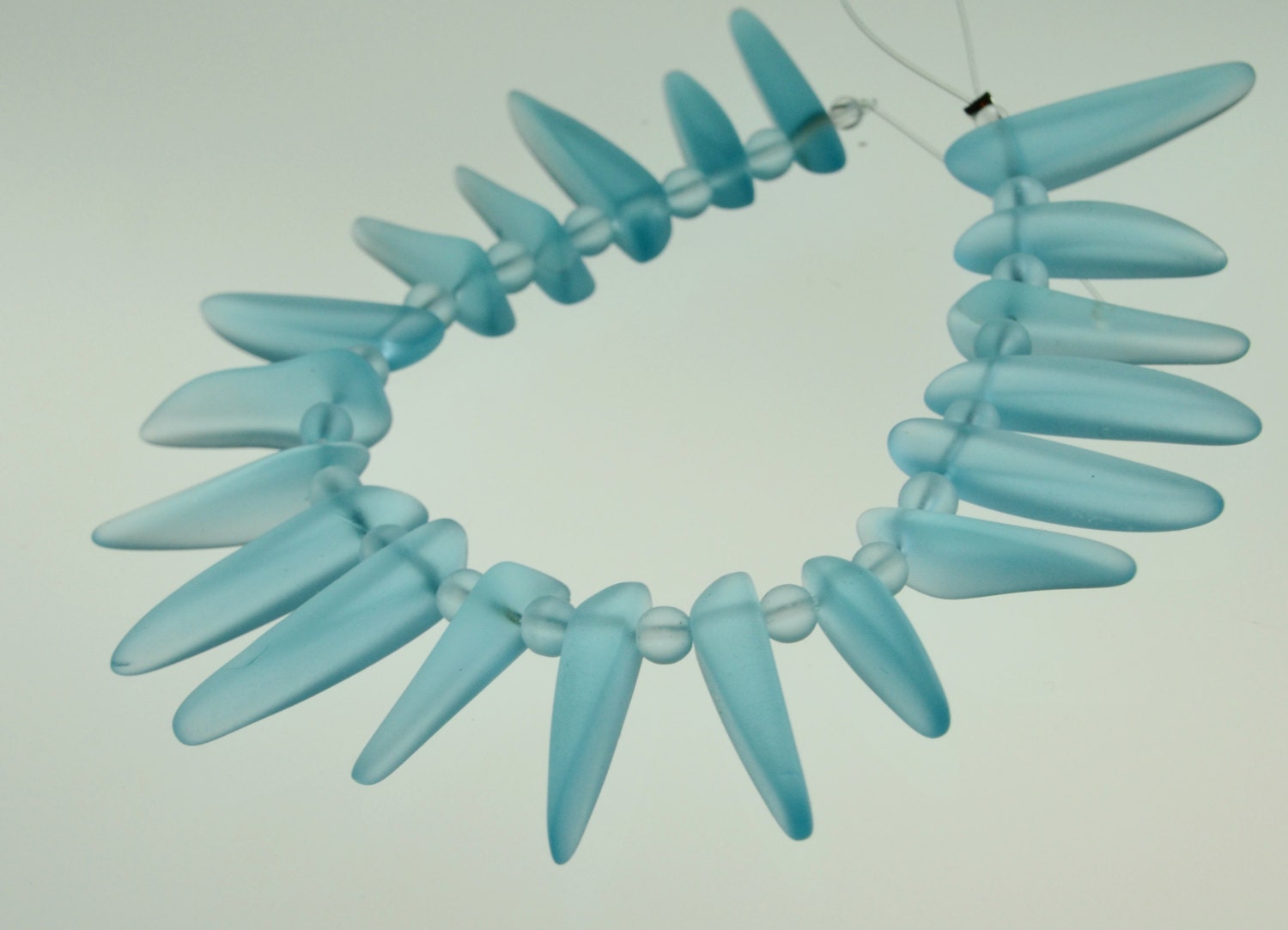 Light Turquoise Sea Glass Spikes - 20 pieces - Beach Glass Tusk - Sticks with 4mm Rounds