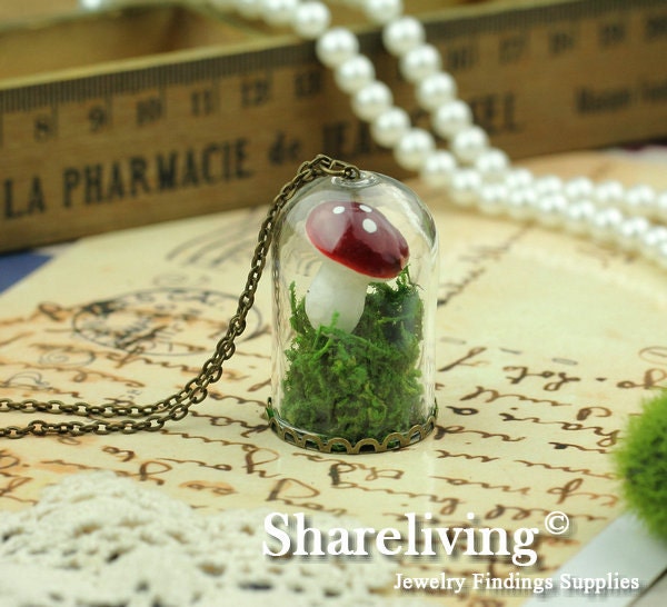 1 set  38x25mm Clear Glass Globe Bottle Pendant With Antique Bronze Brass Base Setting  HC155B