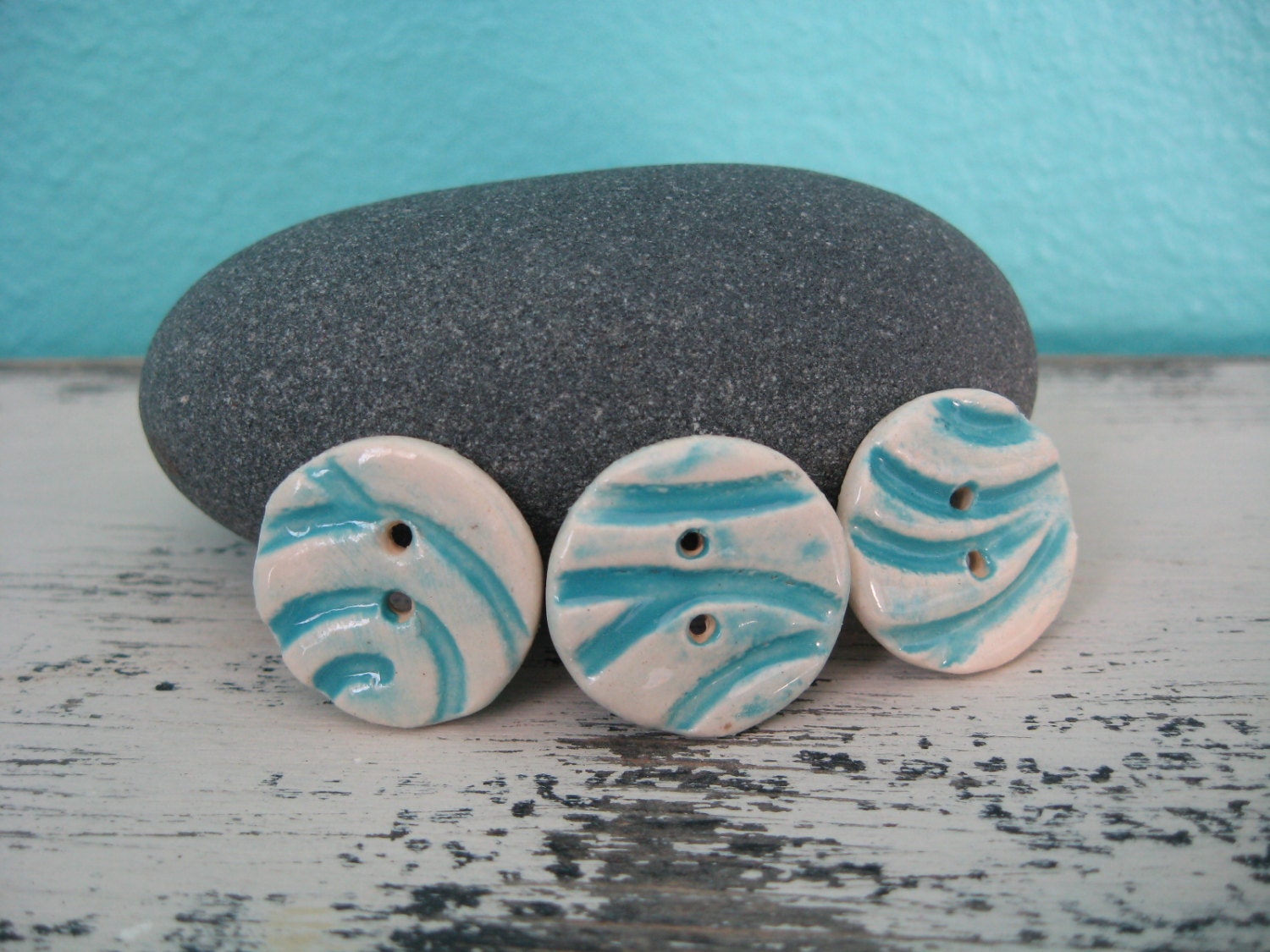 Ceramic Handmade Turquoise Buttons Set of Three