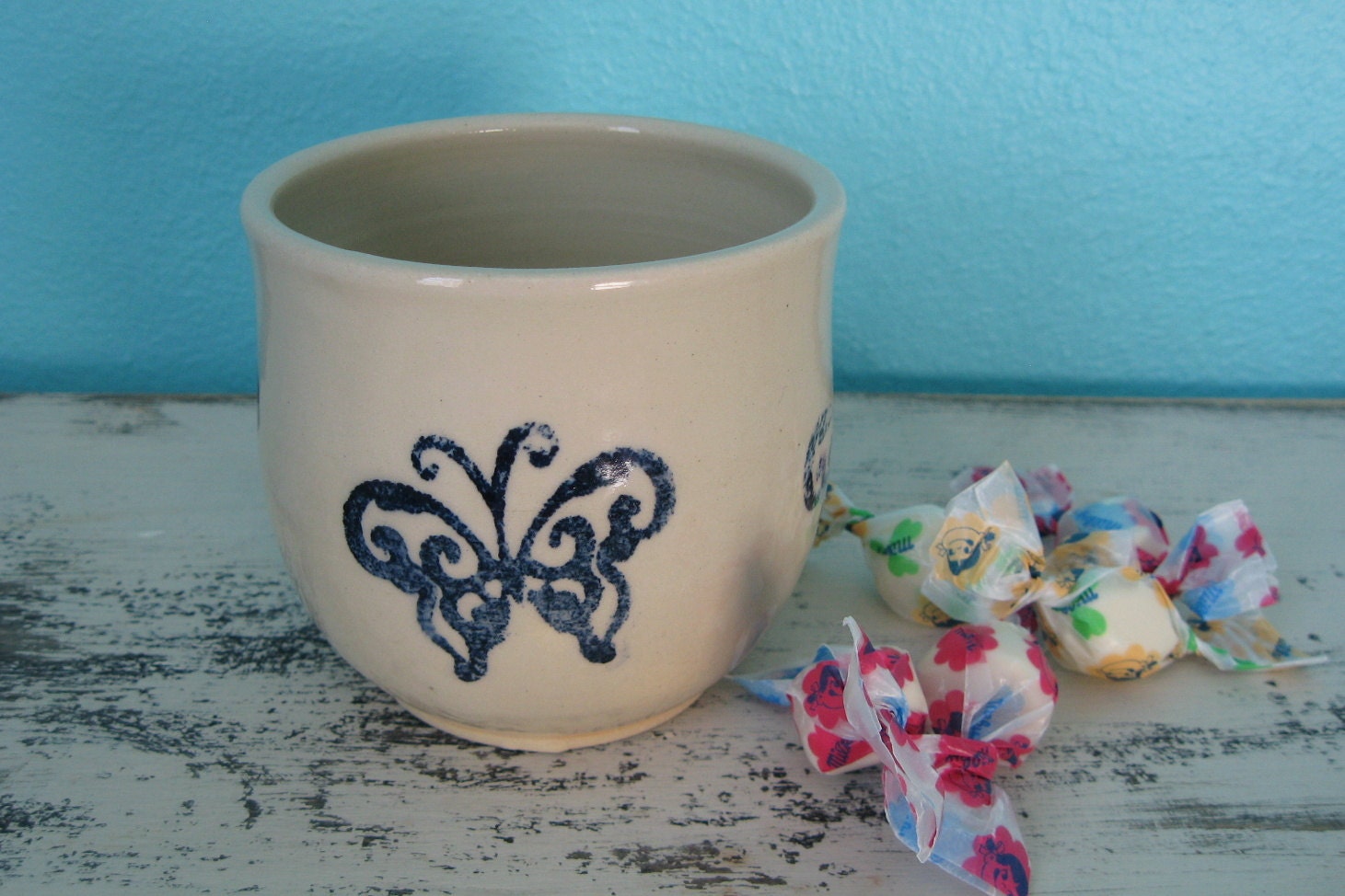 Blue Butterfly Ceramic Tumbler