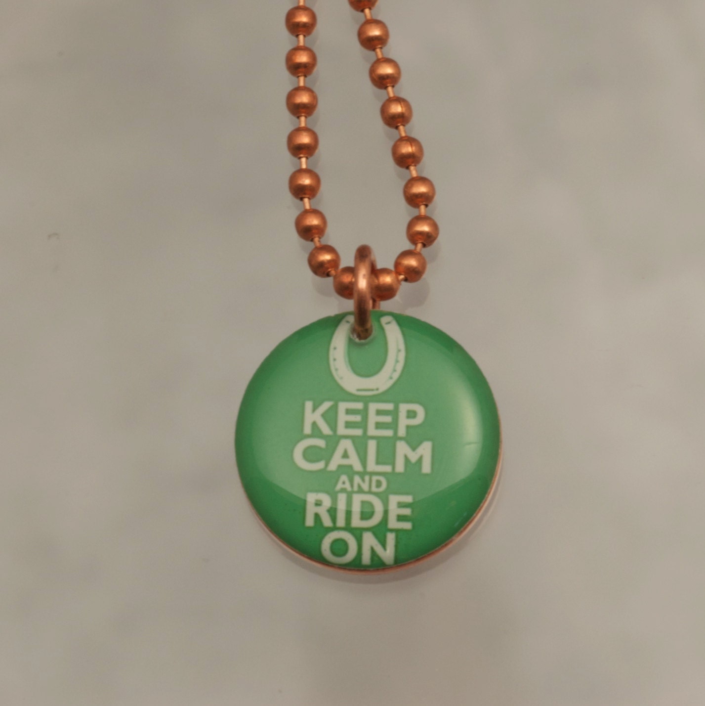 Handmade Copper Horse Charm Pendant Necklace Upcycled Repurposed Penny- Ride On Green - Womens Jewelry
