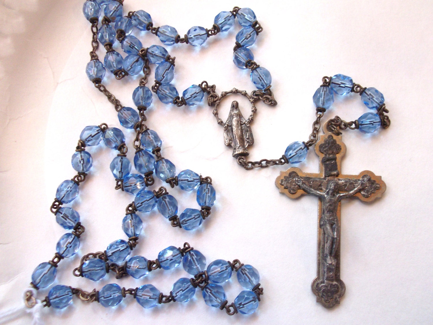 Antique Italian Blue Crystal Rosary Beads