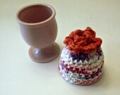 egg cozy or cosy in pink and white cotton with rose