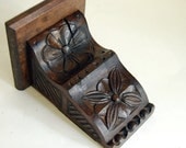 Vintage Shelf Carved Wood Wall Hanging Espana Spain Bookend Chunky Brown Folk Art