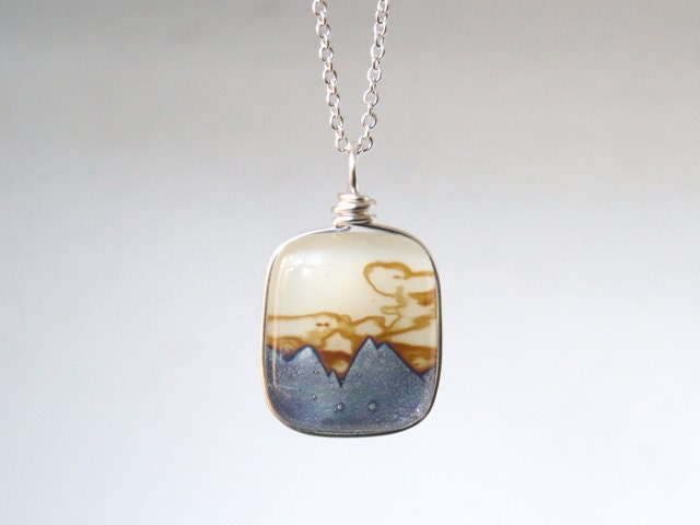 Mini Mountain Range - Fused Glass Pendant -  Everyday Necklace - West Coast - Cream no.2