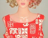 60s Long Muu Muu Empire Waist Maxi Dress - Sleeveless Hawaiian Tiki Gods Festival - Tropical Flowers - Caftan Size 8 / 10