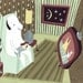 White Dog and Girl Art Print - 8x10 Art Illustration Artwork in Drab Green - Watching TV In Livingroom