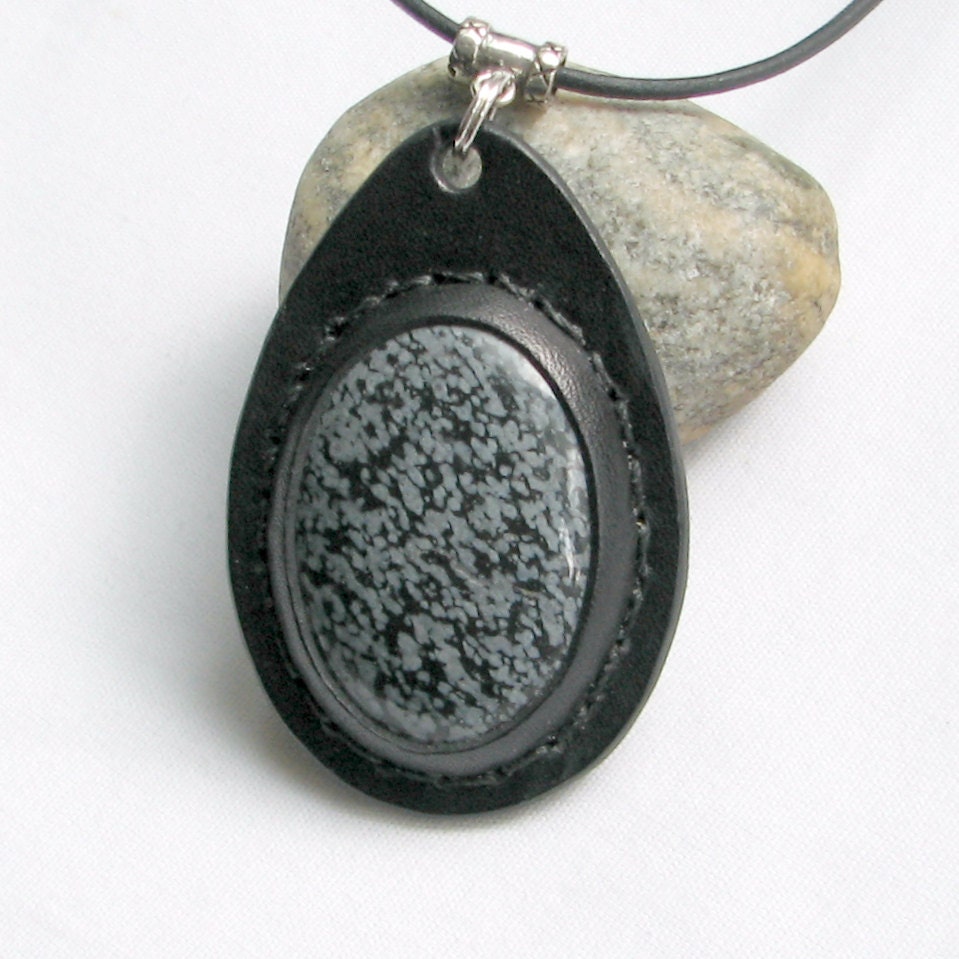 Snowflake Obsidian Necklace - Stone and Leather Pendant - An AoS Leather Original Earth Medallion