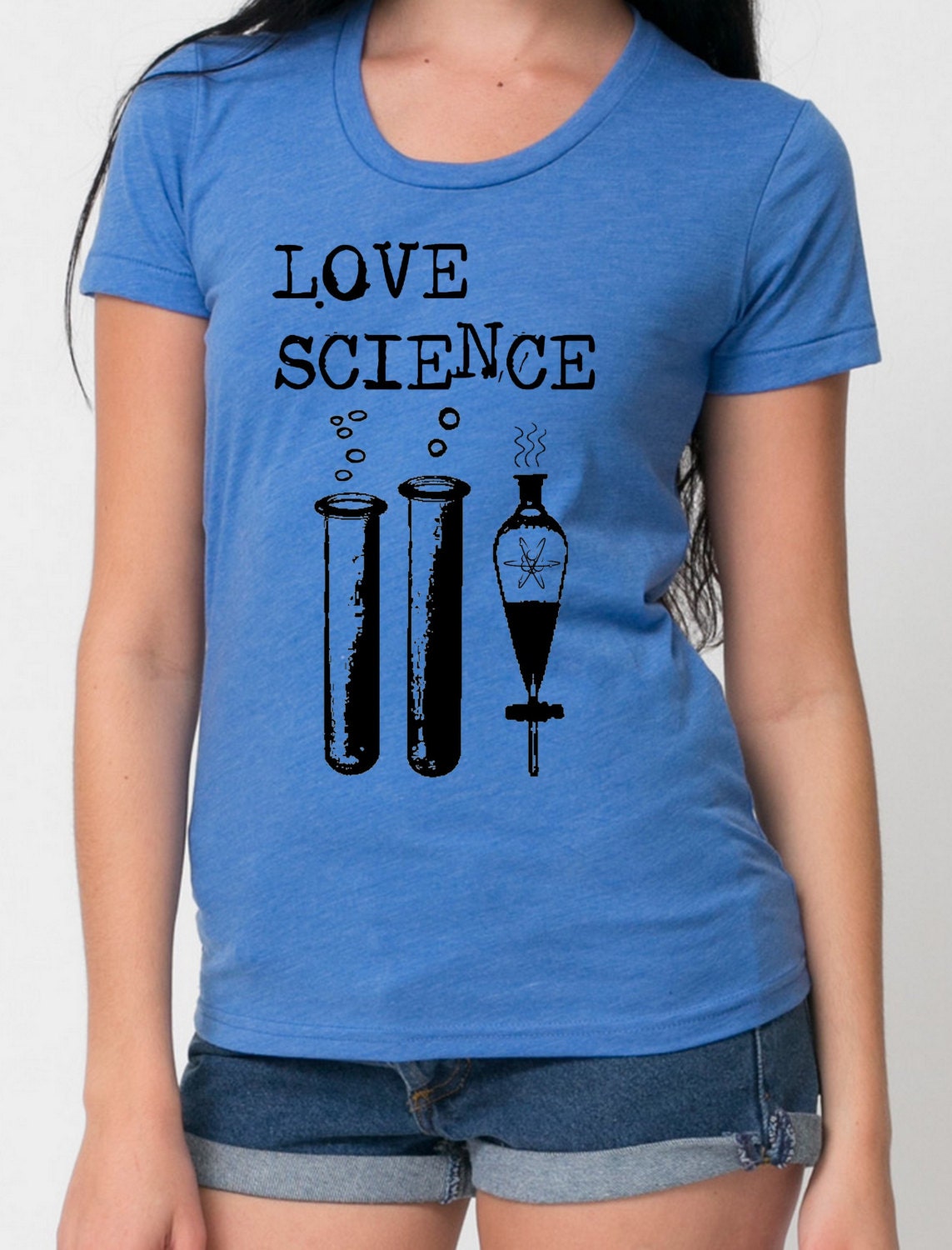 LOVE SCIENCE American Apparel tee tshirt shirt Heathered vintage style screenprint ladies scoop top