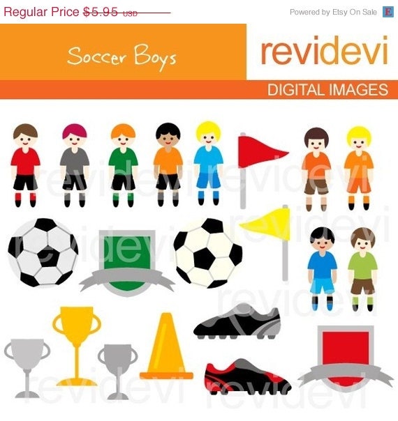 HALF PRICE SALE Soccer Boys Clipart 07173