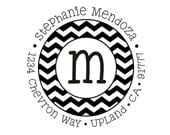 Chevron Stripe Round Return Address Stamp - Cute Monogram Stamp