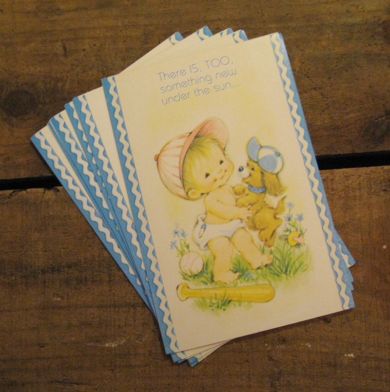 Vintage Baby Boy with Baseball Birth Announcements - Set of 10 - Baby Boy