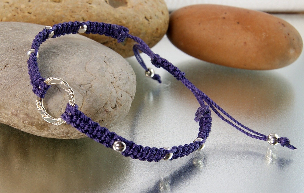 Karma Bracelet - Purple Sterling Silver Macrame Karma Circle Bead Bracelet - KTBL