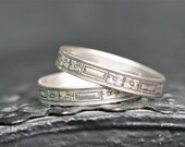 Art deco etched floral stacking band sterling silver