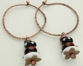 Red, Black and White Lampwork Beads on Hoops