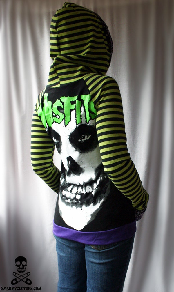striped Misfits glow in the dark punk hoodie - smarmyclothes diy punk