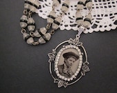 Antique Tintype Necklace with rhinestones and Vintage Beads