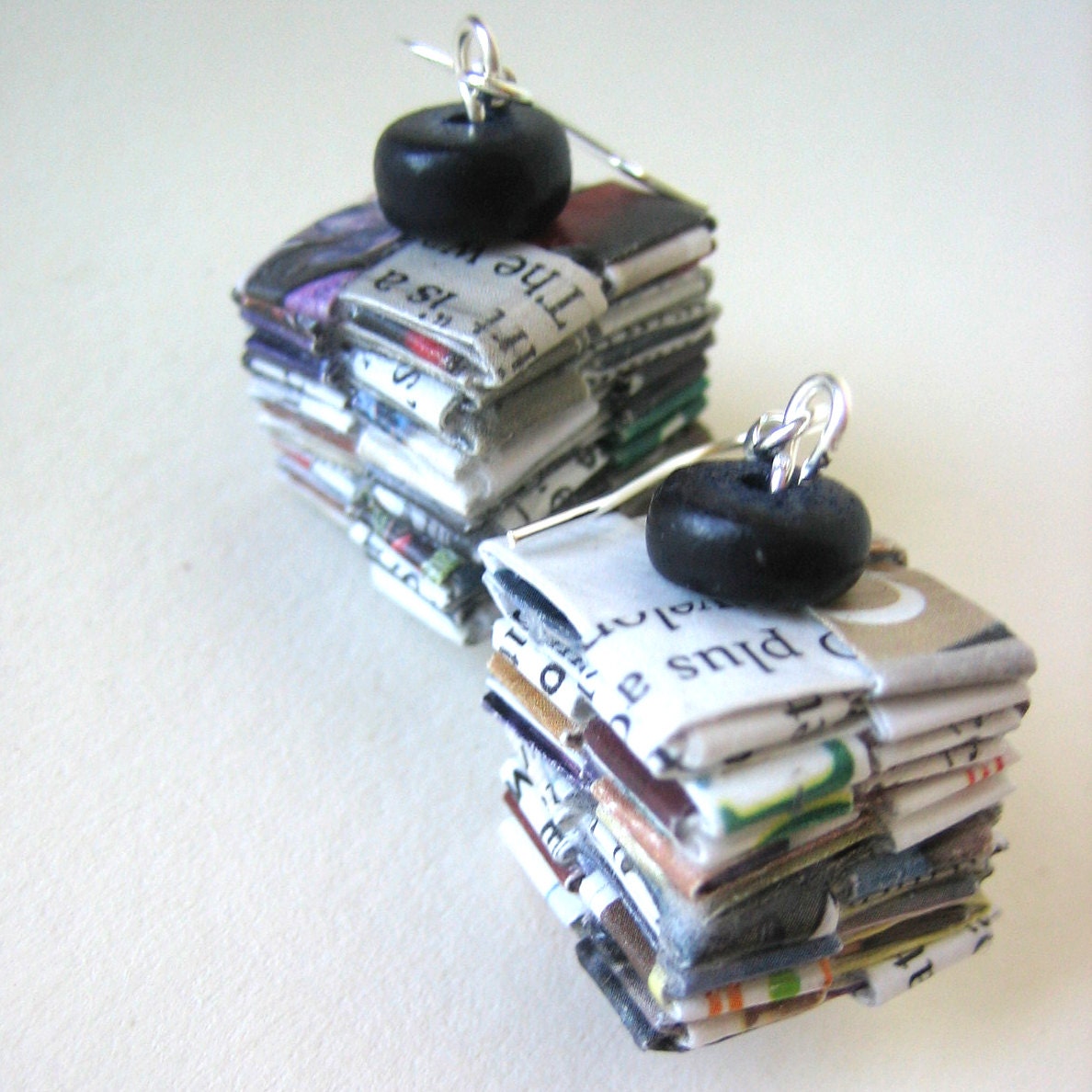 Rescued Paper Earrings With Black Wood Beads - Earth Friendly