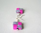 Eco Pink and Black and White Earrings - Made with Reclaimed Security Envelopes