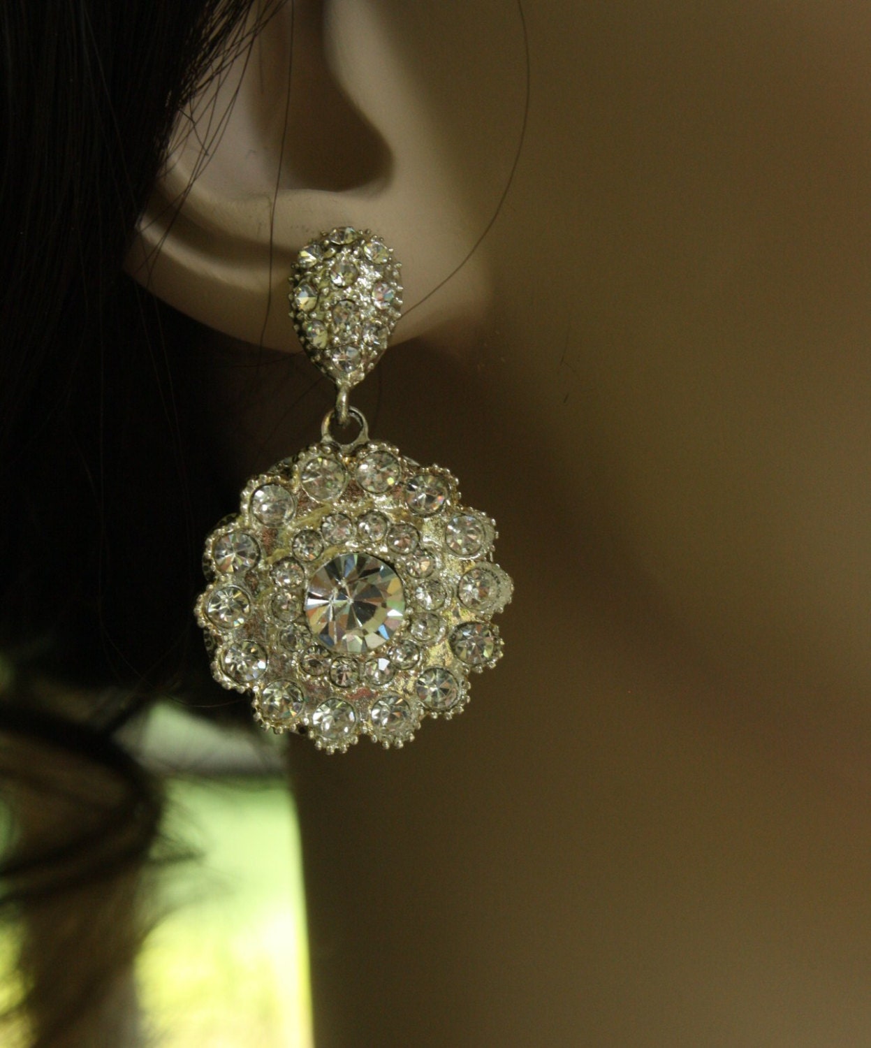 Bridal earrings, clear rhinestone, vintage style, bridal accessories