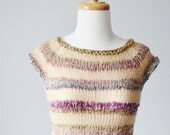 Butterfly Bodice - Hand Knit Sleeveless Crop Top Sweater in Transparent Stripes - Pink, Purple, Champagne Beige -Handknit Women's Top