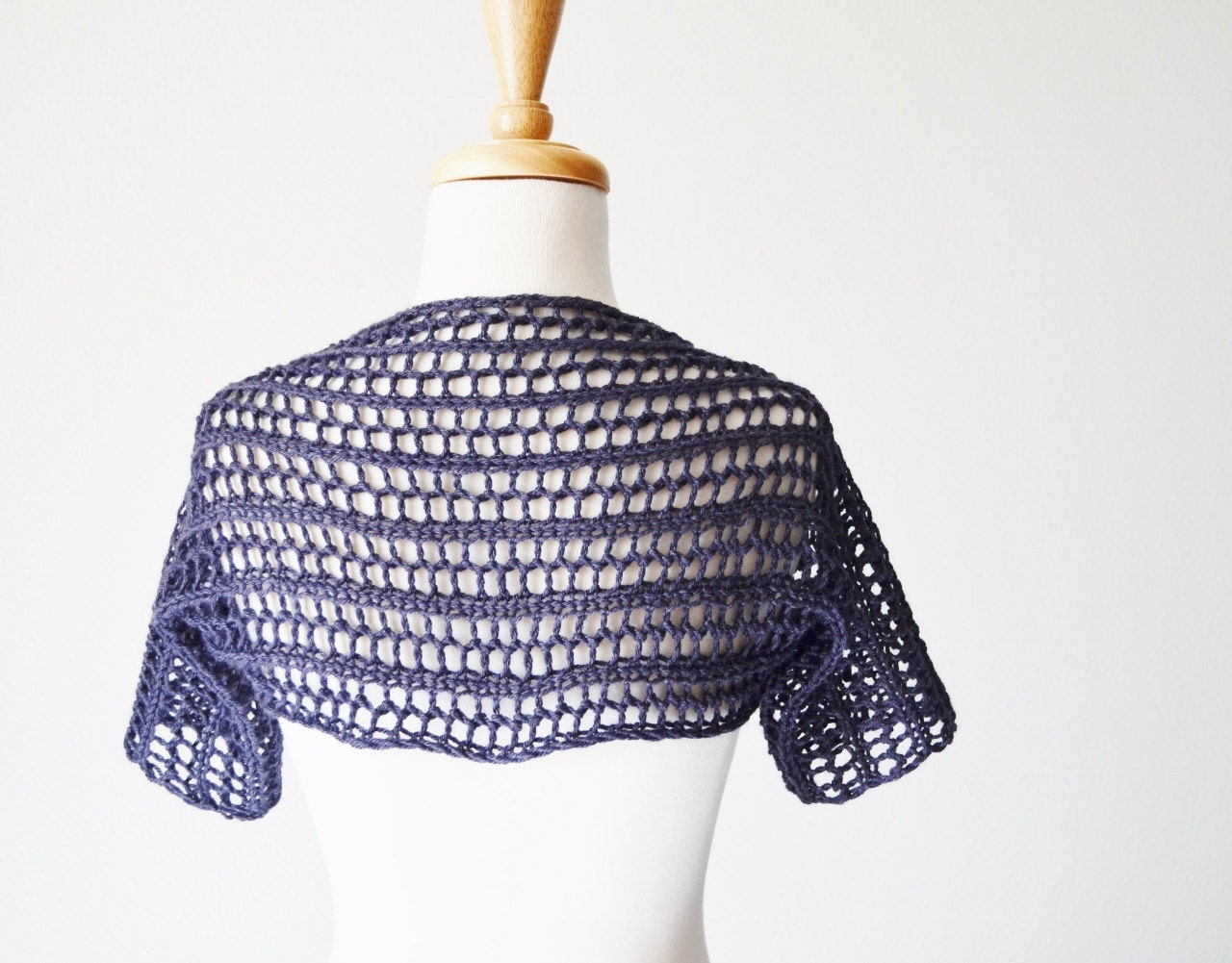 Women's Lace Shrug in Inky Navy Blue - Dark Blue Silk & Merino Wool Hand Knit Lattice Lace Shrug