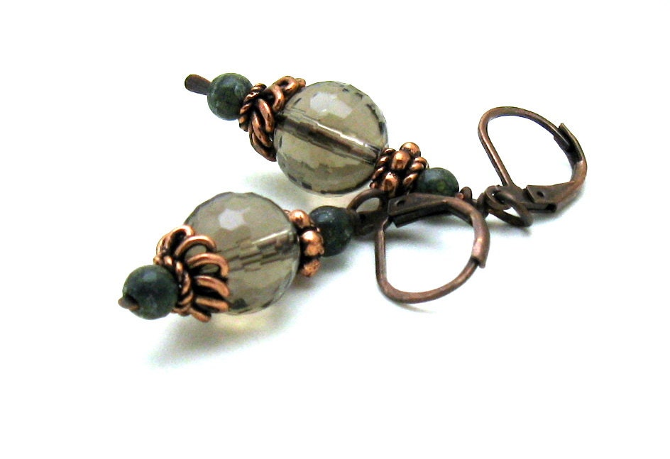 Smoky Quartz Neutral Dangle Earrings with Copper - Clever / Earthy Dangle Earrings / woodland / petite / rustic / neutral natural earthy