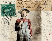 Instant Download Original DIGITAL Collage STELLA with the Faded Blue Overalls GREETING Card 10 x 7 Inches