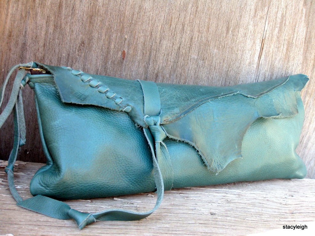 Malachite Teal Leather Clutch Bag Ready to Ship by Stacy Leigh