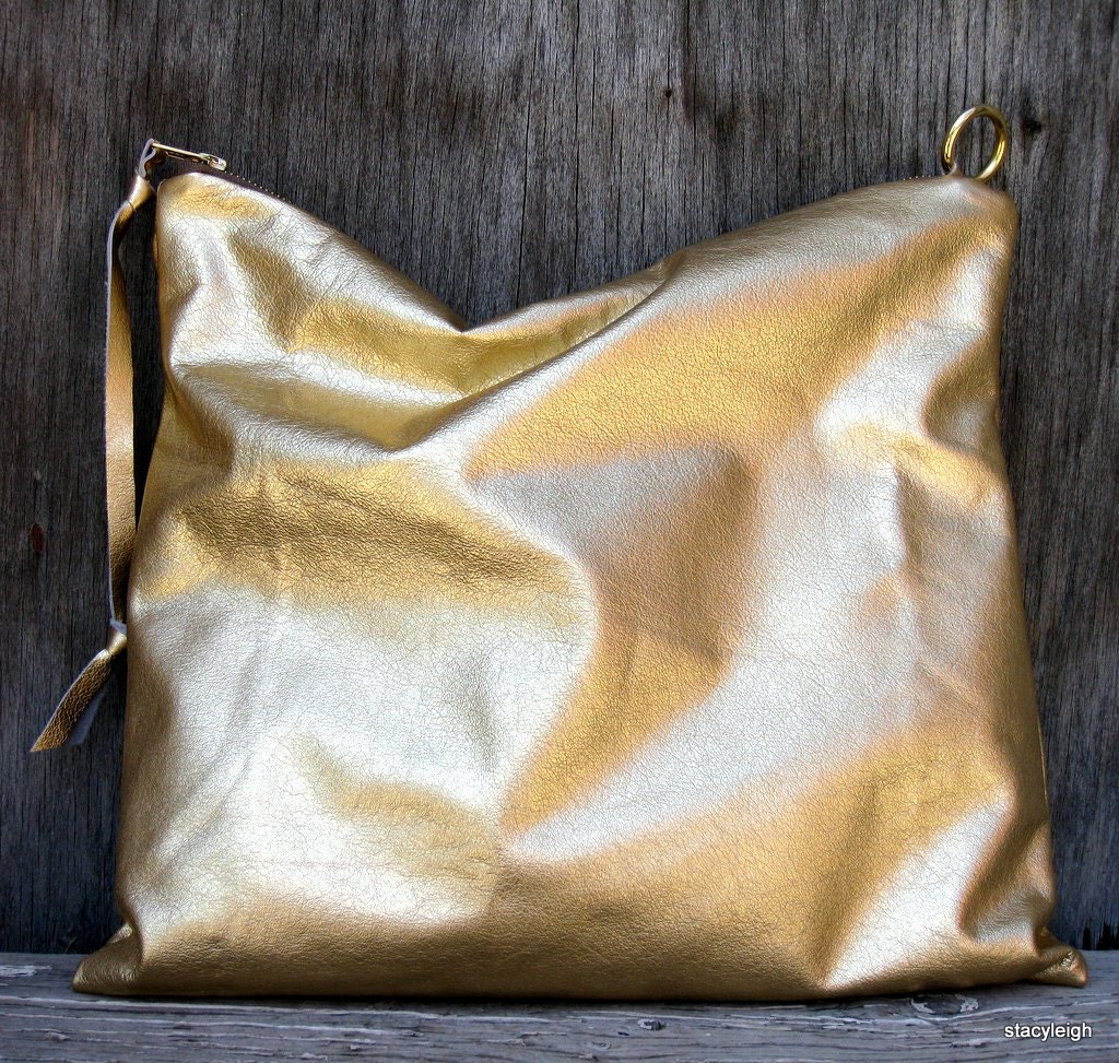 Gold Metallic Leather Clutch Bag by Stacy Leigh Ready to Ship