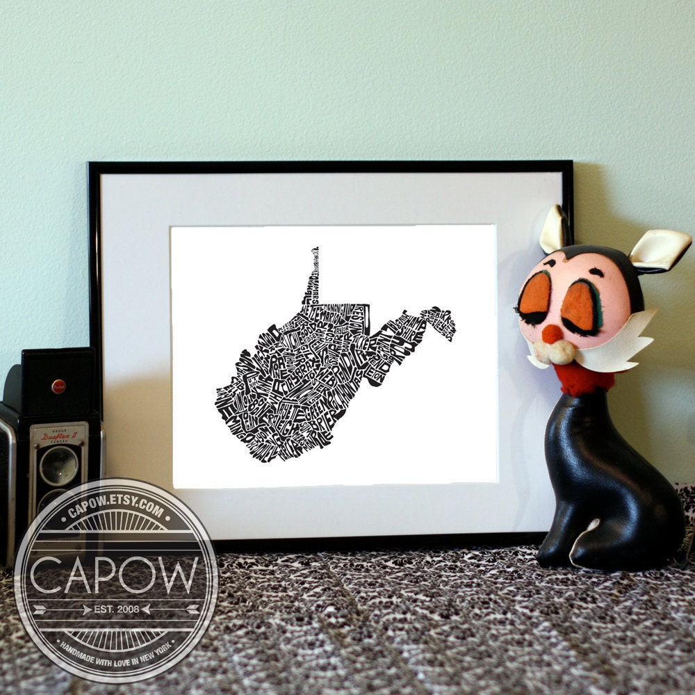 West Virginia - typography map art print 16x20 - personalized state poster custom wall decor engagement wedding housewarming gift