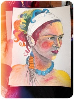 RAINBOW WARRIOR Frida Kahlo - Print from Drawing - by Erica Herbert