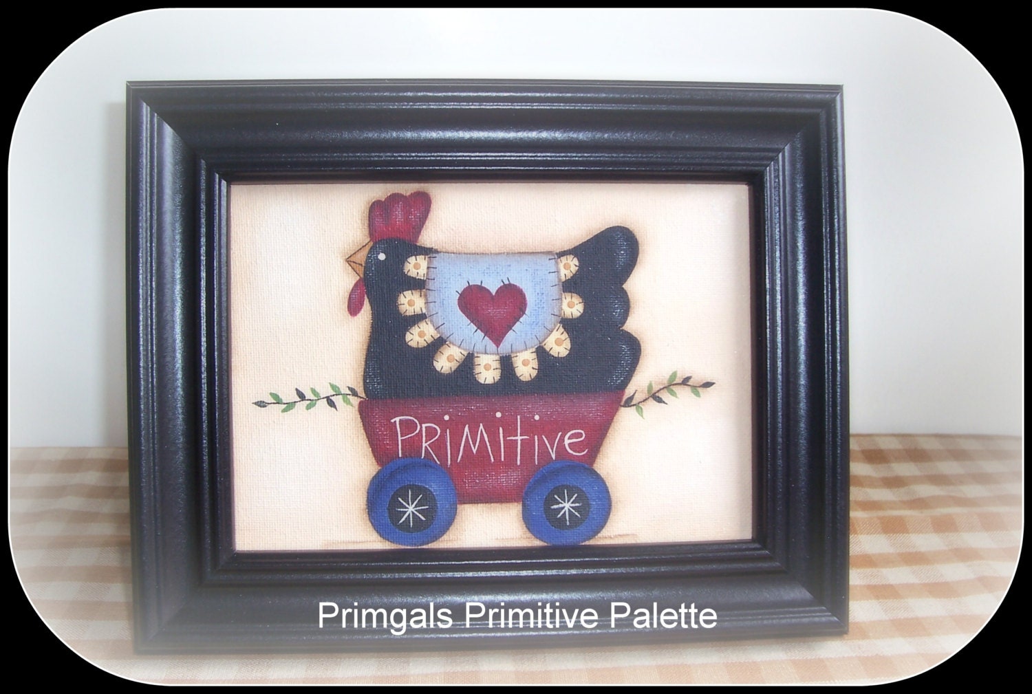 Primitive Chicken Penny Rug Handpainted Home Decor Picture