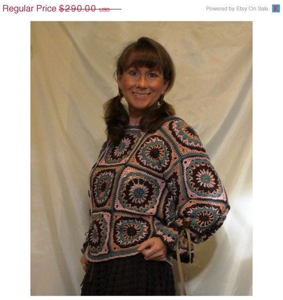 May Sale Vintage Inspired Crochet Asymmetrical Hoodie Cardigan Sweater by Annie Briggs - Size 8 - 10  'HANNA'