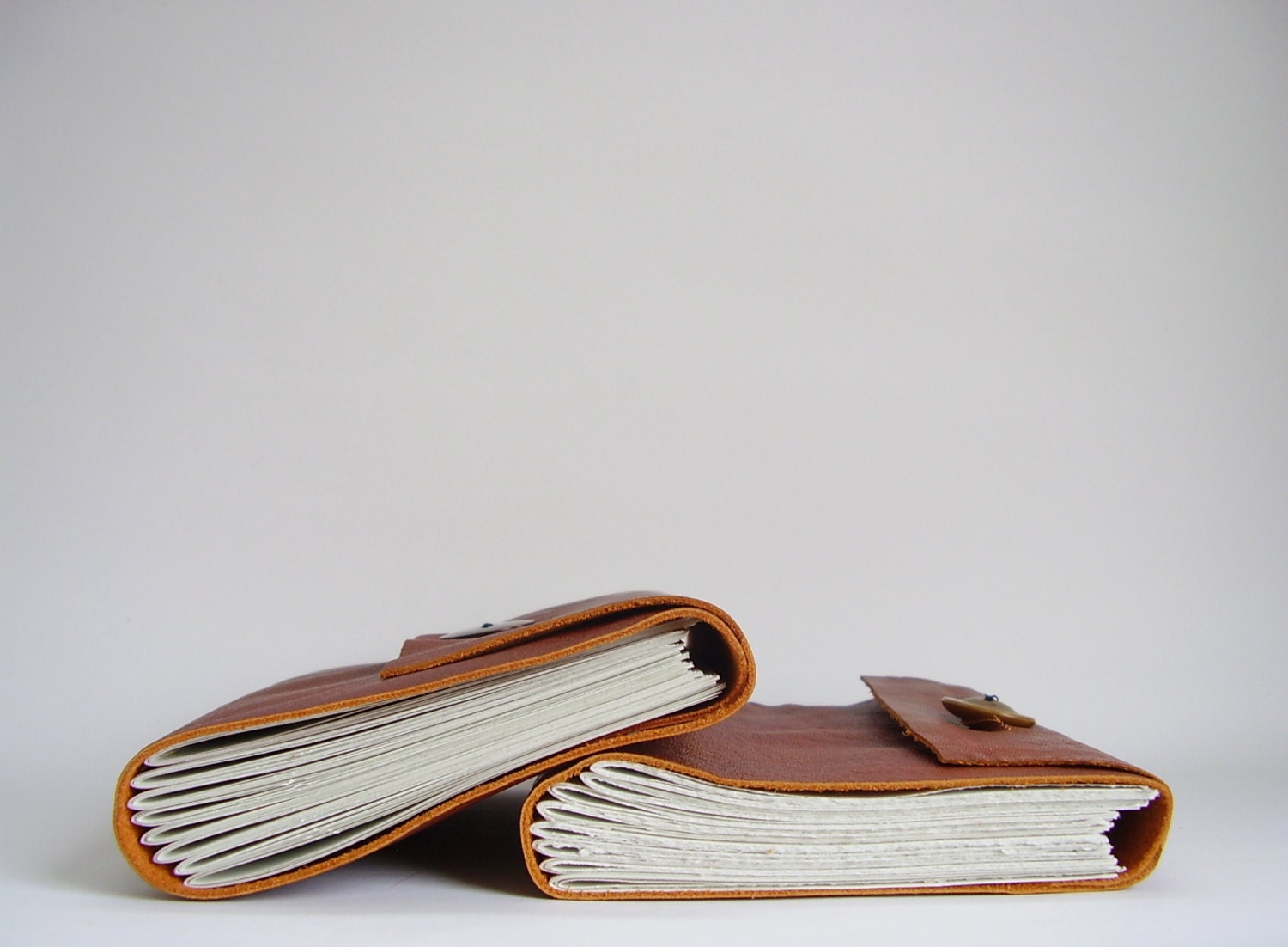 Leather Wrap Around Linkstitch Journal, Rich Brown, Vintage Button Closure