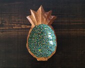 Small Pineapple Dish : Hand-painted Blue/Green Dots