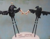 Black Crows in Love Folk Art wedding cake topper