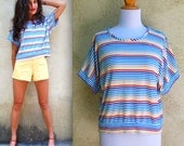 Vintage 70s 80s Rainbow Striped Crop Top