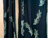 Navy Blue BitterRoot Print Curtain set