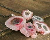 Pink purple solar quartz Stalactite slice Necklace cluster statement Seven jewelry