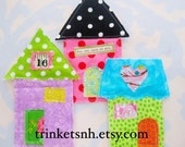 Little Houses Fabric Embellishment Applique Set of Three