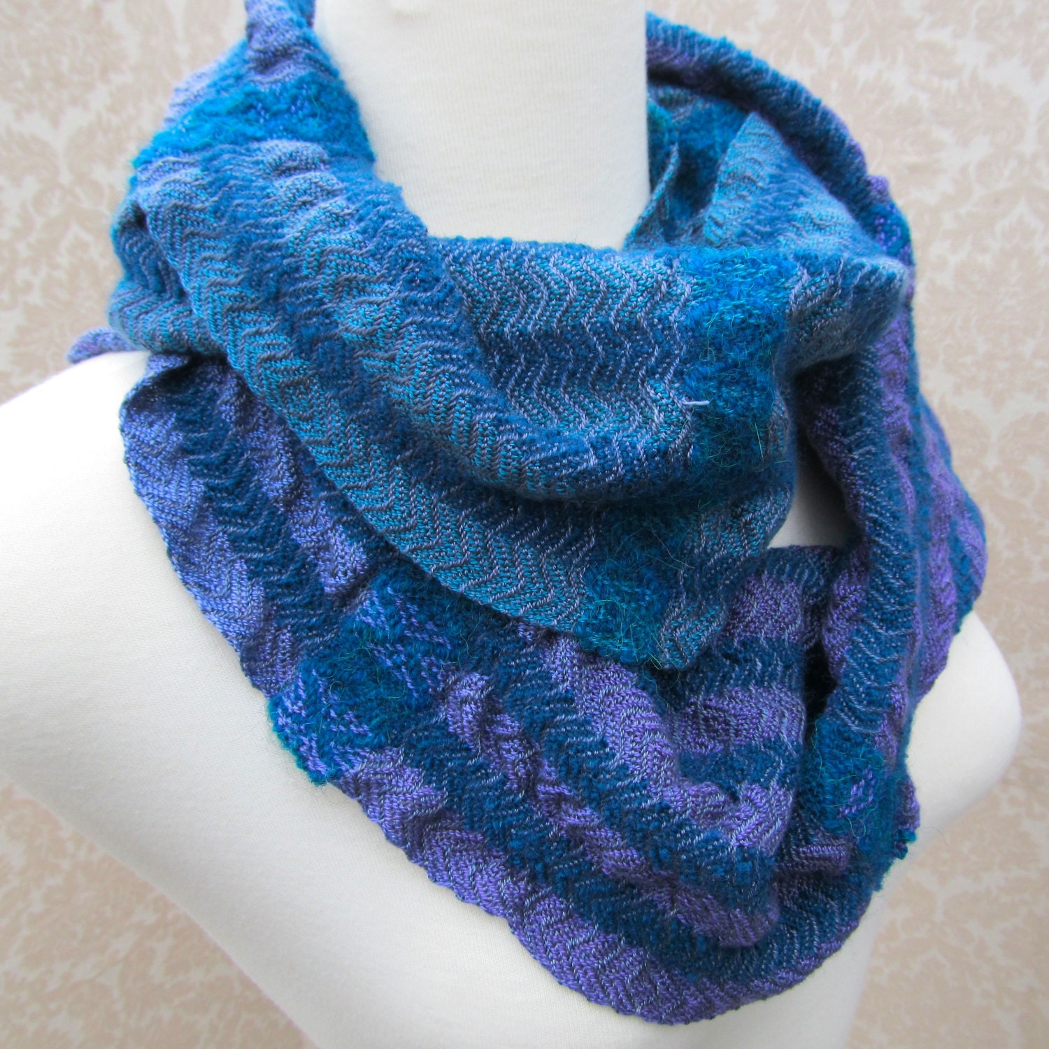 Turquoise to Purple Stripes with Purple Infinity Handwoven Scarf