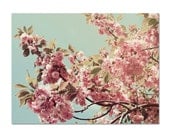 Spring Blossoms, 8x10 Print, Bloom, Nature Photograph, Vintage Color, Spring Flowers, Tree, Mint Green, Pink, Home Decor, Wall Art