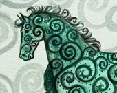 Original Watercolor Painting Horse with Swirls