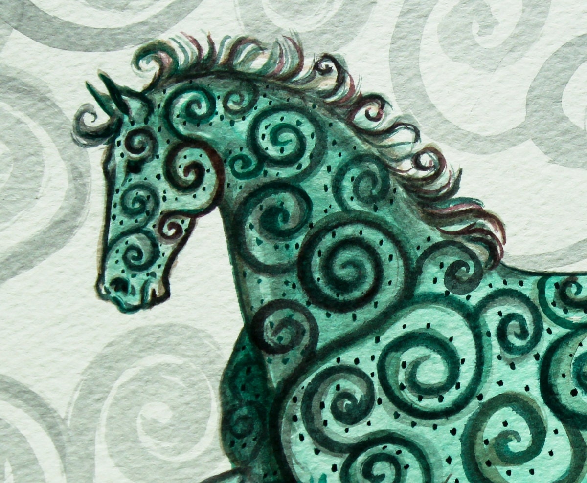 Original Watercolor Painting Horse with Swirls