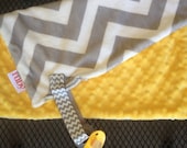 New yellow and grey chevron pacifier blanket
