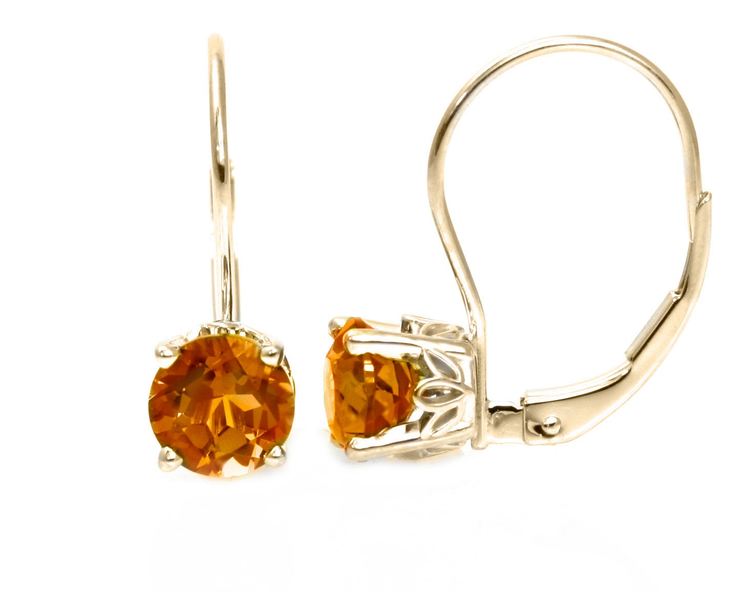 14K Citrine Earrings 6mm Studs November Birthstone Stud Earrings Lever Back Leverback 14K White or Yellow Gold