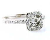 14K Diamond Ring Semi Mount Engagement Ring Custom Princess Halo Setting White Yellow Rose Gold Bridal Jewelry