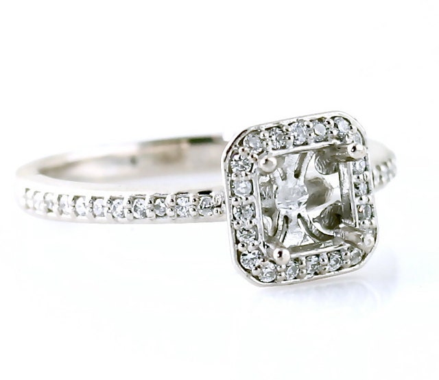 14K Diamond Ring Semi Mount Engagement Ring Custom Princess Halo Setting White Yellow Rose Gold Bridal Jewelry